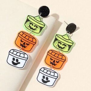 1pair Acrylic Ghost Face, Witch, Pumpkin Basket Halloween Earrings